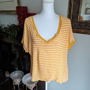 We The Free People Small LooseFit Take Me Stripe Tee Yellow Pink Linen Cotton 77